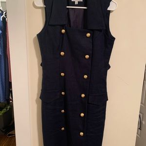 Navy Gold Button Dress